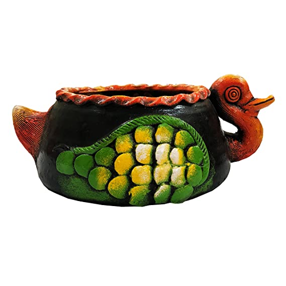 Handmade Earthenware Clay Terracotta Decorative Bowl, Duck Shaped Urli, Flower Potpourri Pot (Multicolor)