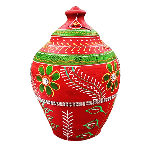 Handcraft Terracotta Money Bank, Coin Holder, Piggy Bank, Mitti Ki Gullak, Coin Box, Money Box - Gift Items for Kids and Adults (Red) (Big (Height : 12 Inches.))