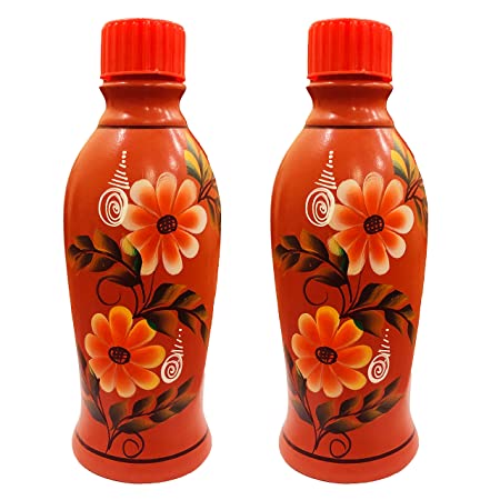 Traditional Clay Bottle for Drinking Water, Handmade Mitti Ki Bottle with Lid, Self Cooling Mud Bottle For Summer (750, Round, 1, TC-WaterBottle)