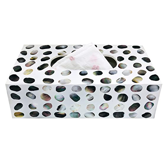 Handcrafted Mother of Pearl Wooden Tissue Box Holder for Home and car, Tissue Dispenser for Bathroom, Tissue Box Holder for Dining Table, Housewarming Gift Ideas (Black White)
