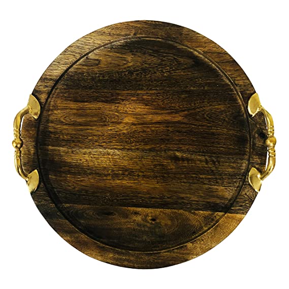 Handcrafted Wooden Serving Tray (Brown,12inch, Round) (Brown)
