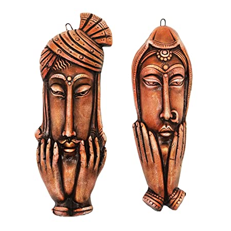 Handcrafted Terracotta Earthen Clay Human Face Wall Hanging for Home Decor,Garden Decor,Office Decor (Size : 12.5 Inches.) (Orange)