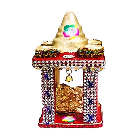 Terracotta Earthenware Clay Hatri Lakshmi Ganesh Diwali Temple Mandir for Diwali Puja/Pooja, Home Decoration (Golden Red) Size(LxWxH in Cms.) :10x10x19