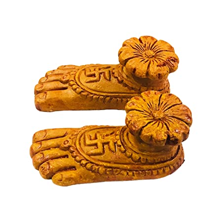  Lakshmi/Ma Laxmi Small Charan Paduka Handmade Terracotta/Earten Clay Decorative Diya (One Pair)- (Natural,8x8x3 Cms.)