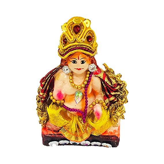  Handcrafted Terracotta Earthen Clay Bejeweled Mini Kuber Ji Murti Statue Idol for Diwali Pooja, Home Decoration (Size : 3 Inches., Multicolor) (Multi-Mukut)