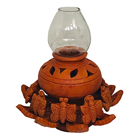 Handcrafted Terracotta/Earthen Clay mud Oil lamp Terracotta Clay Handmade Home Decorative Diwali Diya with Chimney Cover (Color : Terracotta) (Terracotta-CD5)