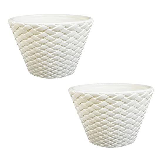 10-Inch Plastic Planters Flower Pots Modern Decorative Colourful Gardening Pot for House Plants, Nursery, Multicolor, Size : 10 Inches. (White, 2)
