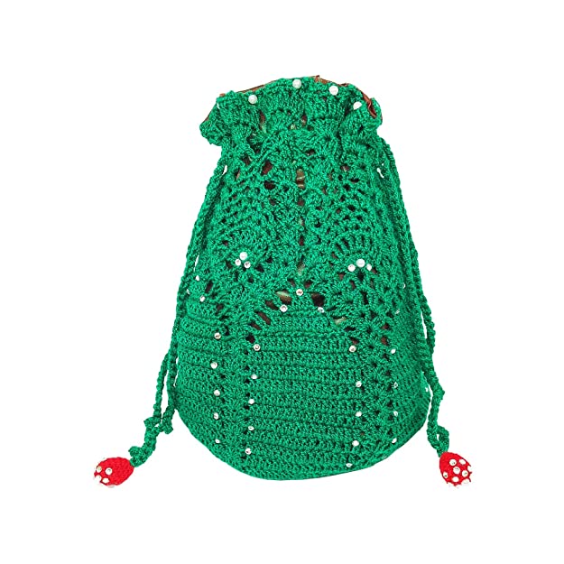 Handcrafted Crochet Pattern Ethnic Green Batua Potli (Color : Green)