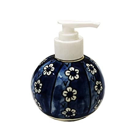 Handcrafted Ceramic handwash Liquid soap Dispenser/Shampoo Dispenser/Gel Dispenser for Bathroom, Kitchen (Height : 4 Inches)(Blue)