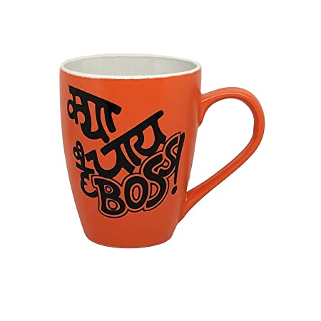 Glossy Funny Quotes Printed Ceramic Tea and Coffee Mug/Milk Mug (Orange) (H:4 Inches)