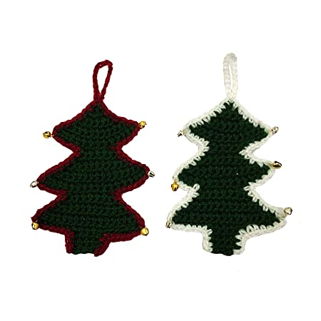 Handcrafted Crochet Art Miniature Christmas Tree Ornament for Christmas Decor/Home Decor (Pack of 2)