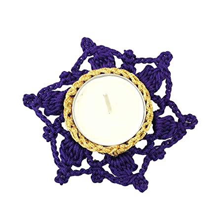 Handcrafted Crochet Art Decorative Tealight Holder/Diya for Christmas/Diwali/Home Decor (Dia : 10 Cms.) (Color: Purple)