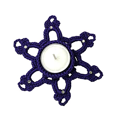 Handcrafted Crochet Art Decorative Tealight Holder/Diya for Christmas/Diwali/Home Decor (Dia : 10 Cms.) (Color: Purple)