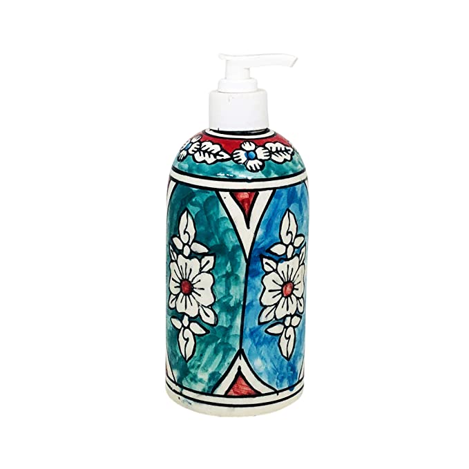 Handcrafted Ceramic handwash Liquid soap Dispenser/Shampoo Dispenser/Gel Dispenser for Bathroom, Kitchen (Multicolor, Height: 7 Inches.)