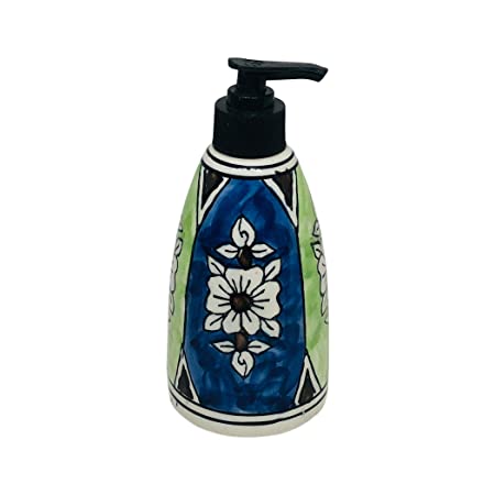 Handcrafted Ceramic handwash Liquid soap Dispenser/Shampoo Dispenser/Gel Dispenser for Bathroom, Kitchen (Multicolor, Height: 6.5 Inches.)