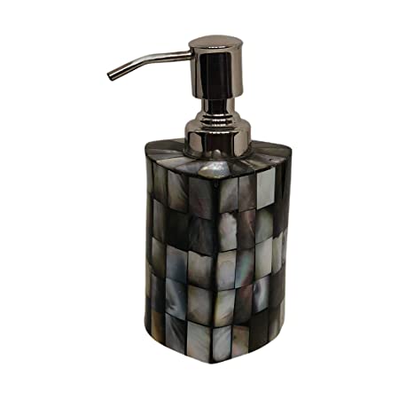 Handcrafted Mother of Pearl handwash Liquid soap Dispenser/Shampoo Dispenser/Gel Dispenser Crafted Luxury Bathroom Kitchen Accessory (Color : Black, Height : 6 Inches)