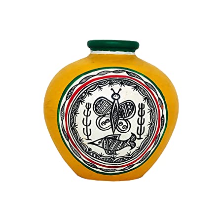 Handcrafted Terracotta Madhubani Patch Hand Painted Vase for Home Decor | Living Room Decor | Table Decor (Height: 5.5 Inches)