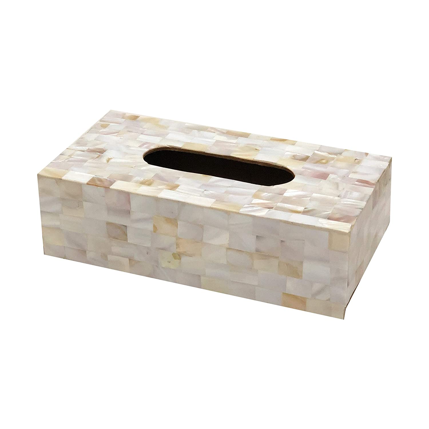 Handcrafted Mother of Pearl Wooden Tissue Box Holder for Home and car, Tissue Dispenser for Bathroom, Tissue Box Holder for Dining Table, Housewarming Gift Ideas - Light Cream Shade 