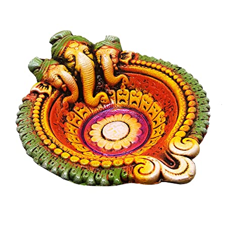 Handmade Handpainted Terracotta/Earthen Clay Decorative Big Diwali Diya/Tealight for Dipawali Pooja/Puja {Size[LxWxH(in Cms.)]-21x16x7}
