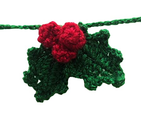 Handcrafted Crochet Art Christmas Holly Bunting/Bandhanwar/Door Hanging for Home Decor/Christmas Decor Toran (Color: Multi) (Length : 48 Inches)