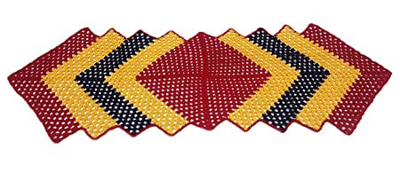 Handcrafted Cotton Crochet Design 94 Cms. Table Runner (Maroon, Gold, Black)