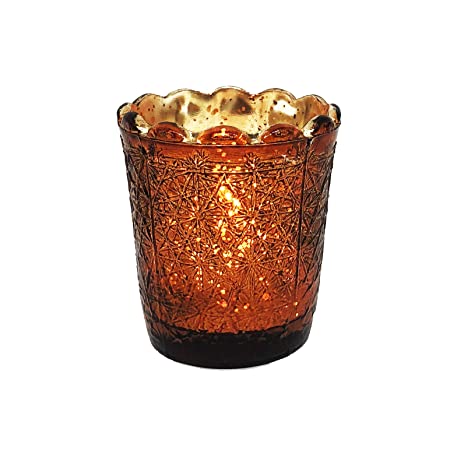Copper Mercury Glass Votive Candle Holders for Weddings/Wedding Decoration, Christmas Decoration and Home Decor (Glass, Dimension - 7x7x7.5 Cms.)