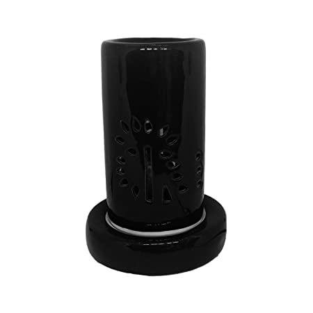 Electric Ceramic Cylinder Shape Aroma Oil Diffuser, Essential Oil Burner for Home, Office and Spa (Height : 8 Inches.) Color : Black