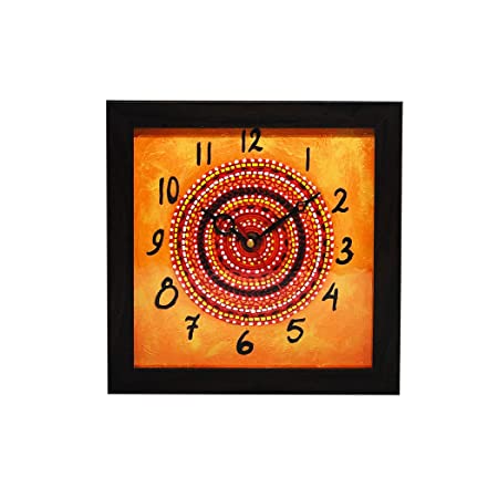  Handcrafted Ceramic Art On Wood Base Square Wooden Wall Clock with Frame, Modern Wall Clock (22Cmx22Cmx3Cm)
