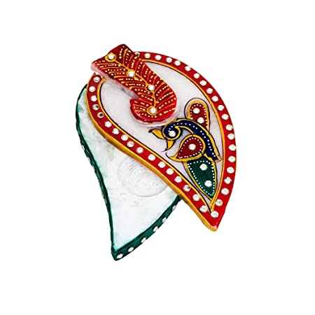 Handcrafted Marble Chopra Peacock Design Tika and Sindoor Box | Decorative Kumkum Box | Home Temple Decor