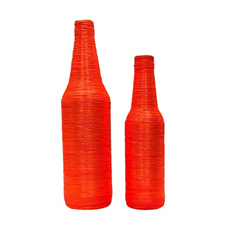 Handcrafted Decorative Arts & Crafts Glass Flower Vases for Living Room Decoration/Home Decor (Set of 2), 29x8x8cm(Orange)