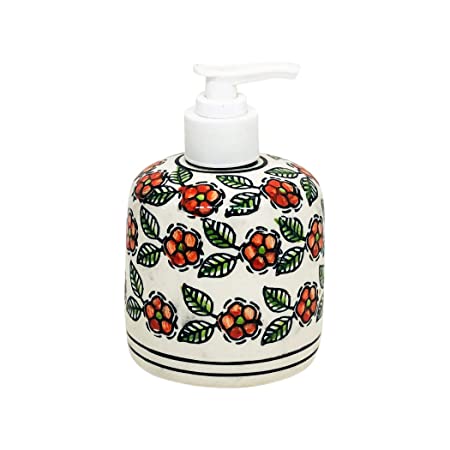 Handcrafted Ceramic handwash Liquid soap Dispenser/Shampoo Dispenser/Gel Dispenser for Bathroom, Kitchen (White, Height: 5.5 Inches)