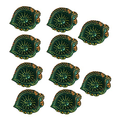 Handcrafted Terracotta/Earthen Clay Small Diwali Diya/Tealight for Dipawali Pooja/Puja (Color : Bright Green ;Pack of 10)