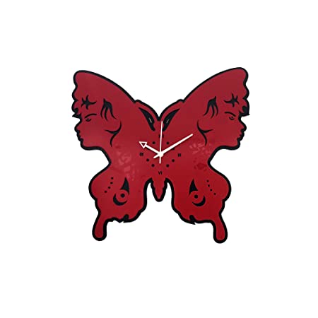 Butterfly Shape Wooden Wall Clock, Modern Wall Clock (35Cmx35Cmx2Cm) - Color : Red