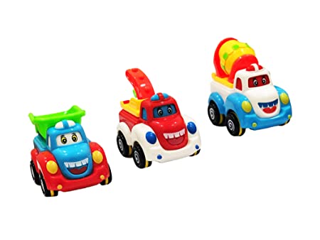 3 Pcs Vehicles Pull Back Toy Truck Cartoon Cars Playset,Truck Model Kit for Children Toddler Kids Mini Engineering Educational Toys Attractive Bright Colors