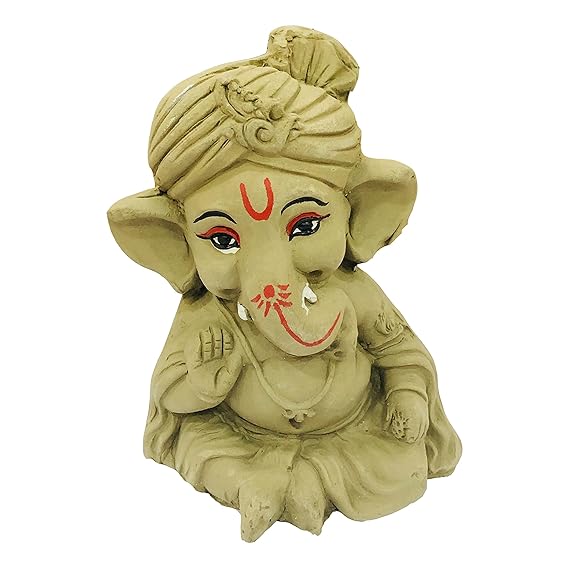 Eco Friendly Handcrafted Clay/Mud Ganpati Murti Biodegradable Kacchi Mitti Ganesha Water Soluble Ganesh Idol For Ganpati Visarjan 