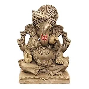 Eco Friendly Ganesha Idol, Biodegradable Ganpati Kachi Mitti Statue for Visarjan at Home, Water Soluble Clay Dagdusheth Idol