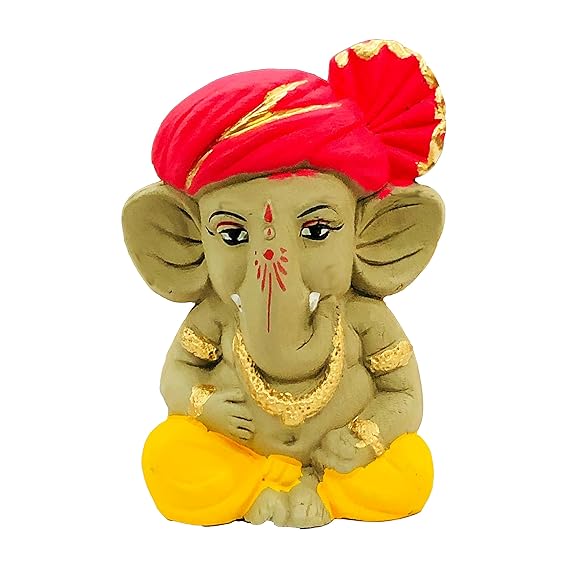  Eco Friendly Handcrafted Clay/Mud Ganpati Murti Biodegradable Kacchi Mitti Ganesha Water Soluble Ganesh Idol for Ganpati Visarjan