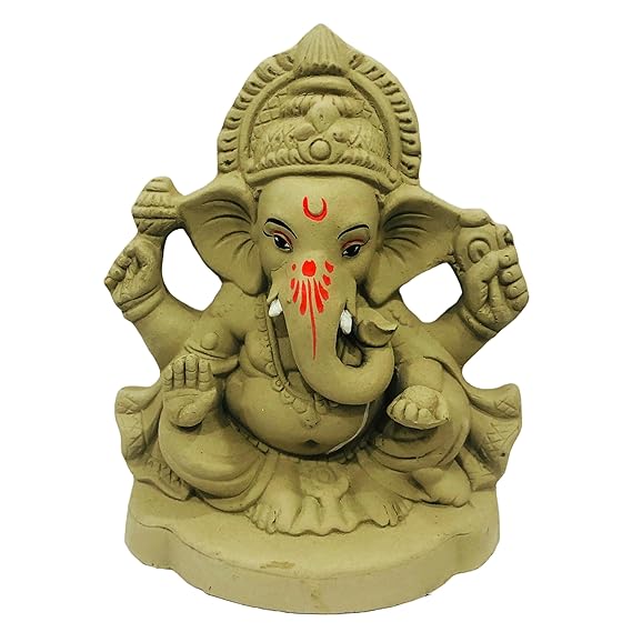  9 Inches. Eco Friendly Ganesha Idol, Biodegradable Ganpati Kachi Mitti Statue for Visarjan at Home, Water Soluble Clay Idol for Ganesh Chaturthi (Natural)