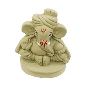 Eco Friendly Handcrafted Clay/Mud Ganpati Murti Biodegradable Kacchi Mitti Ganesha Water Soluble Ganesh Idol for Ganpati Visarjan (H:4 Inch Small)