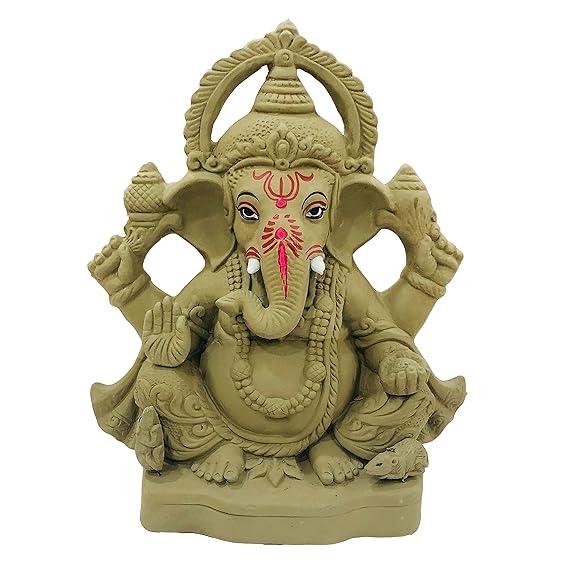 Eco Friendly Biodegradable Ganesh murti mitti ganpati Statue for Ganpati Visarjan Home Decor Mati Ganesh Religious God Water Soluble Clay Idol (Natural)(Size: 13 inches)