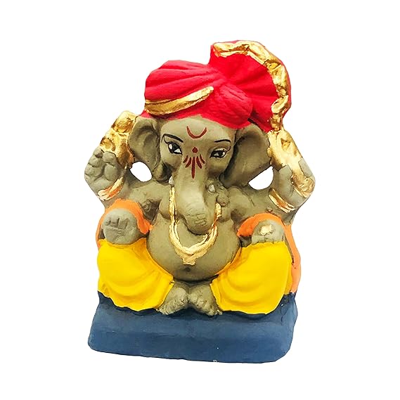 Eco Friendly Biodegradable Ganesha Idol, Mitti Ganpati Statue for Visarjan at Home, Water Soluble Clay Idol (Size : 4.5 Inches. Small) (Multicolor)