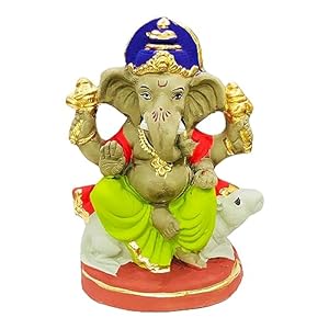 Eco Friendly 7 Inches Biodegradable Ganesh Murti Mitti Ganpati Statue for Ganpati Visarjan Home Decor Mati Ganesh Religious God Water Soluble Clay Idol (Natural)