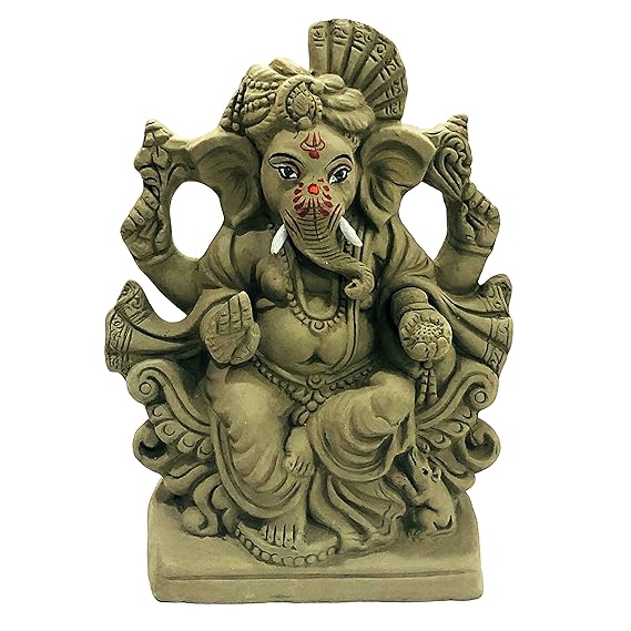  Eco Friendly 9 inches. Biodegradable Ganesh murti mitti ganpati Statue for Ganpati Visarjan Home Decor Mati Ganesh Religious God Water Soluble Clay Idol (Natural)