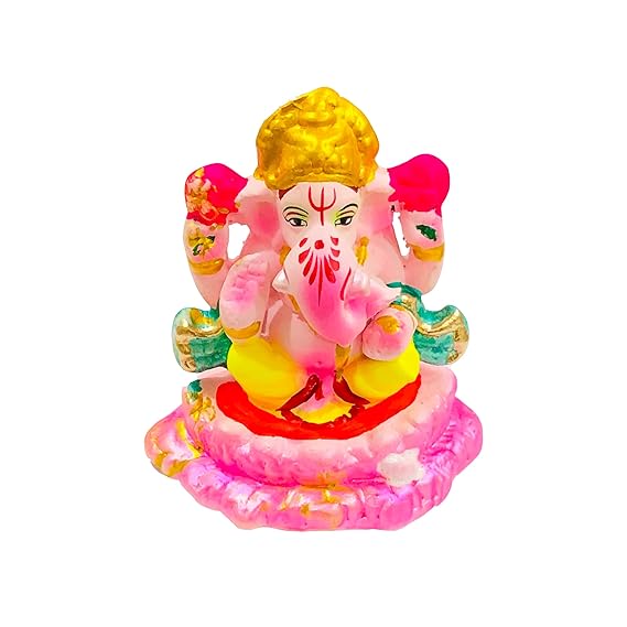  Eco Friendly Handcrafted Clay/Mud Ganpati Murti Biodegradable Kacchi Mitti Ganesha Water Soluble Ganesh Idol for Ganpati Visarjan (4 Inch. Small)