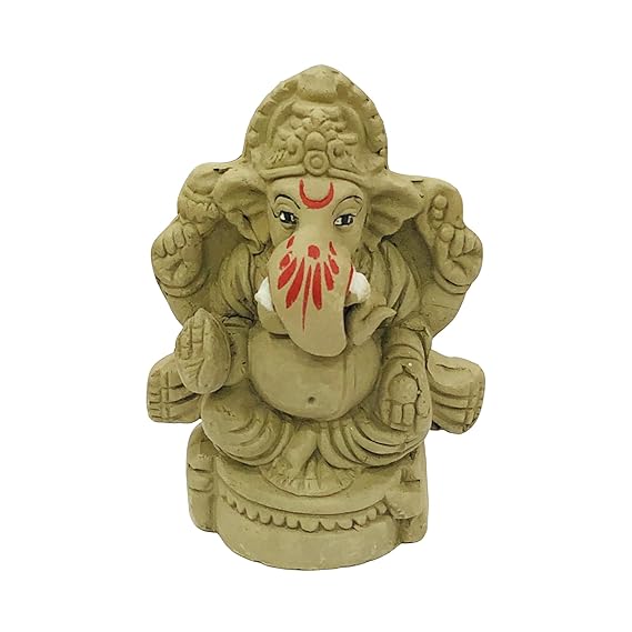  Eco Friendly Ganesh Murti Biodegradable Mitti Ganpati Statue for Visarjan Home Decor Religious God Water Soluble Clay Idol (Color : Natural, Small) (Size : 3 Inches)