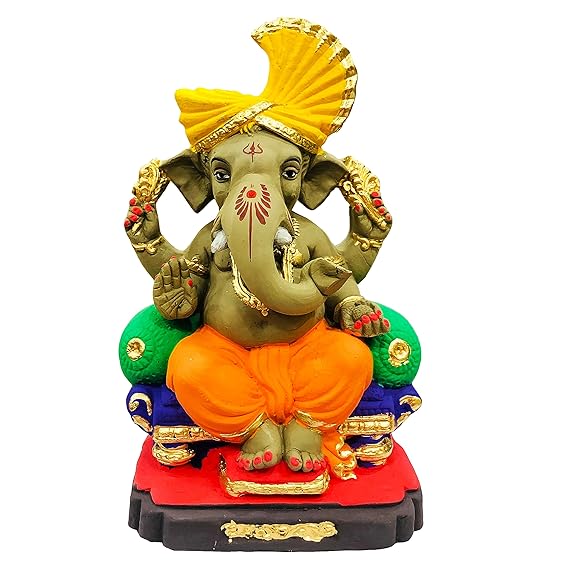 Eco Friendly Biodegradable Ganesh Mitti Idol, Ganpati Statue for Ganpati Visarjan Home Decor Mati Ganesh Water Soluble Clay Idol (Size: 10 inches.) (Natural Color)