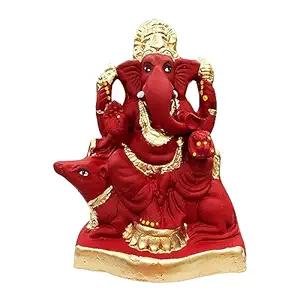 Eco Friendly Ganpati Murti Biodegradable Ganesha Mitti Idol, Ganesh Water Soluble Idol for Ganesh Chaturthi Ganpati Visarjan (Size : 8 Inches.) (Dark Red)