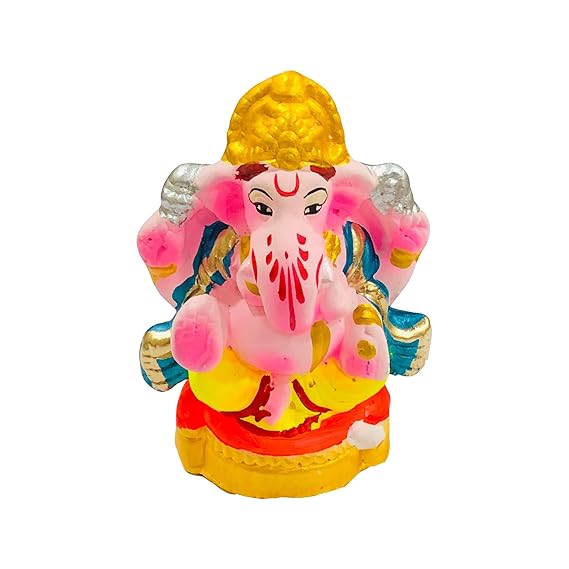 Eco Friendly Handcrafted Clay/Mud Ganpati Murti Biodegradable Kacchi Mitti Ganesha Water Soluble Ganesh Idol for Ganpati Visarjan (H:3 Inch.Small)