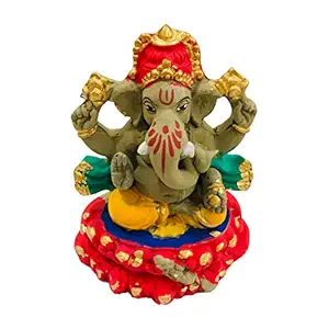 Eco Friendly Handcrafted Clay/Mud Ganpati Murti Biodegradable Kacchi Mitti Ganesha Water Soluble Ganesh Idol for Ganpati Visarjan (4 Inches. Small)