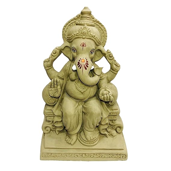  Eco Friendly Biodegradable Ganesh Murti Mitti Ganpati Statue for Ganpati Visarjan Home Decor Mati Ganesh Religious God Water Soluble Clay Idol (Natural) (Size : 9 inches.)